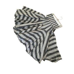 Chelsea & Theodore Gray & White Striped Boho Midi Skirt With wide Elastic Waistb